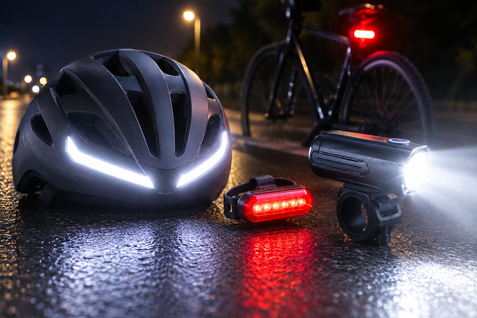 Pack Visibilité Vélo – Casque LED + Feu Arrière Clignotant + Lampe 1000 Lumens
